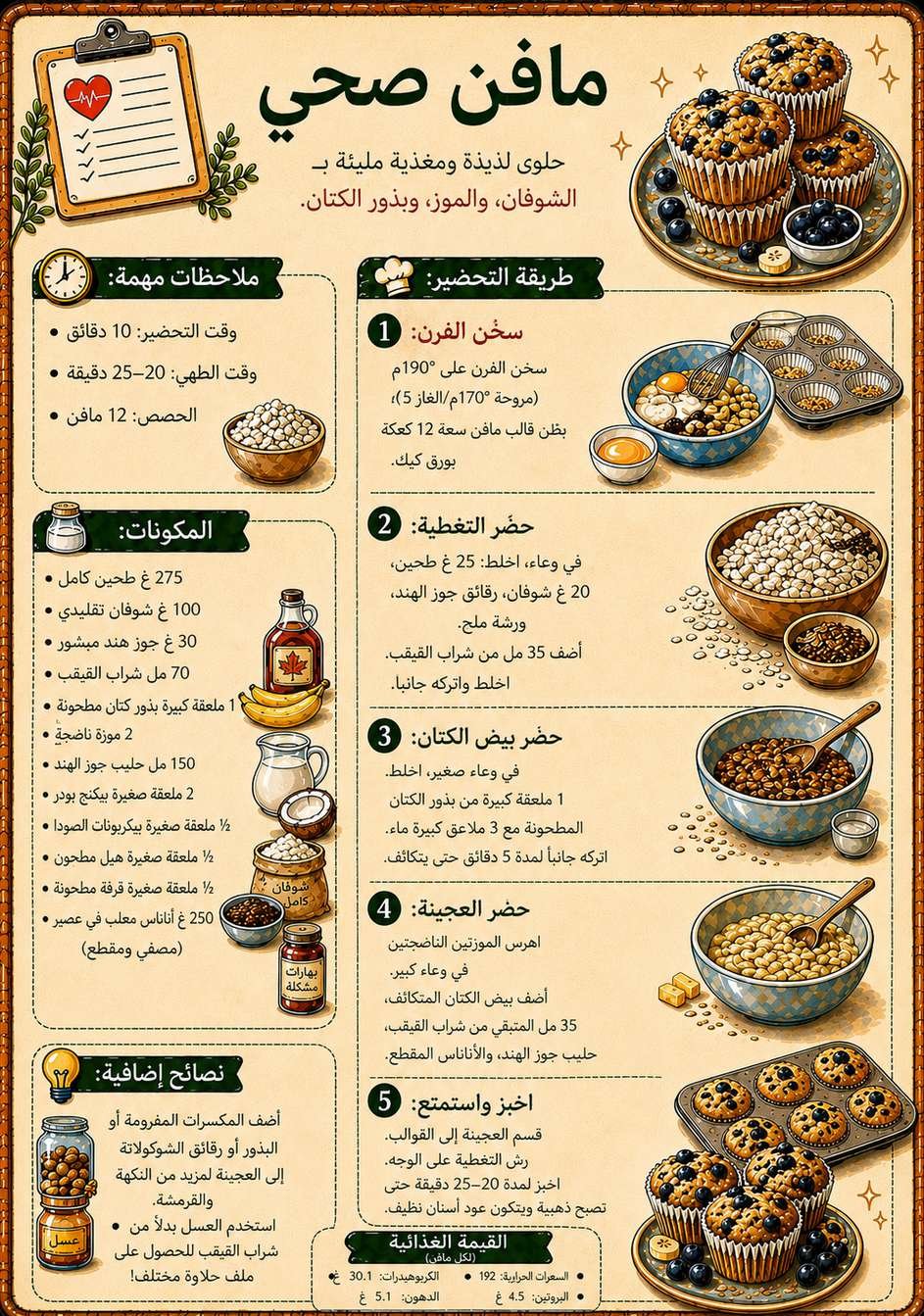 مافن صحي بالشوفان والموز وبذور الكتان