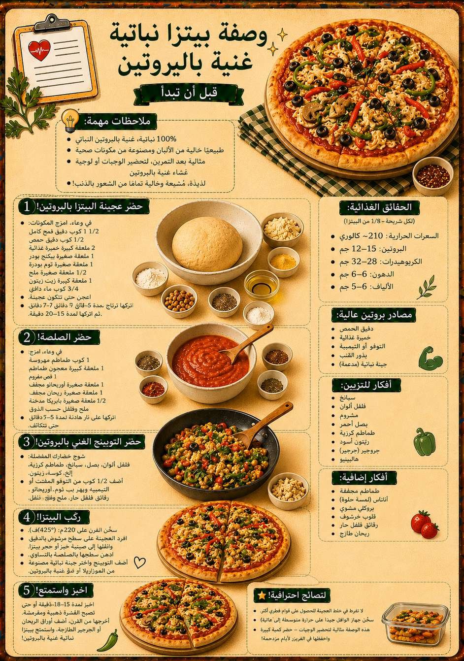 بيتزا نباتية غنية بالبروتين